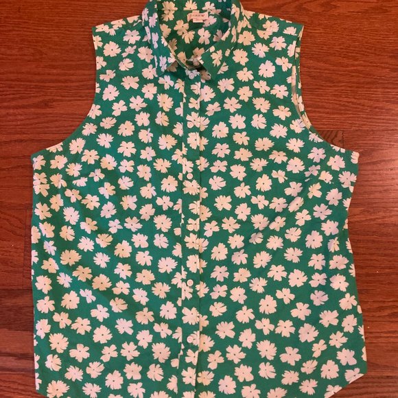 J. Crew Sleeveless Green Floral Print Collared Sleeveless Top size XL - Picture 2 of 7